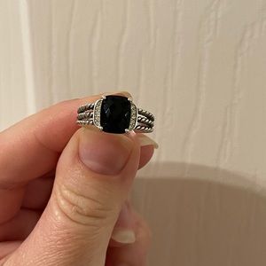 ⭐️EUC David Yurman Sterling Silver Petite Wheaton Black Onyx W/ Diamond Ring sz8